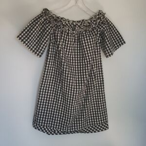 Vineyard Vines black and white plaid ruffle off shoulders tunic mini dress XXS